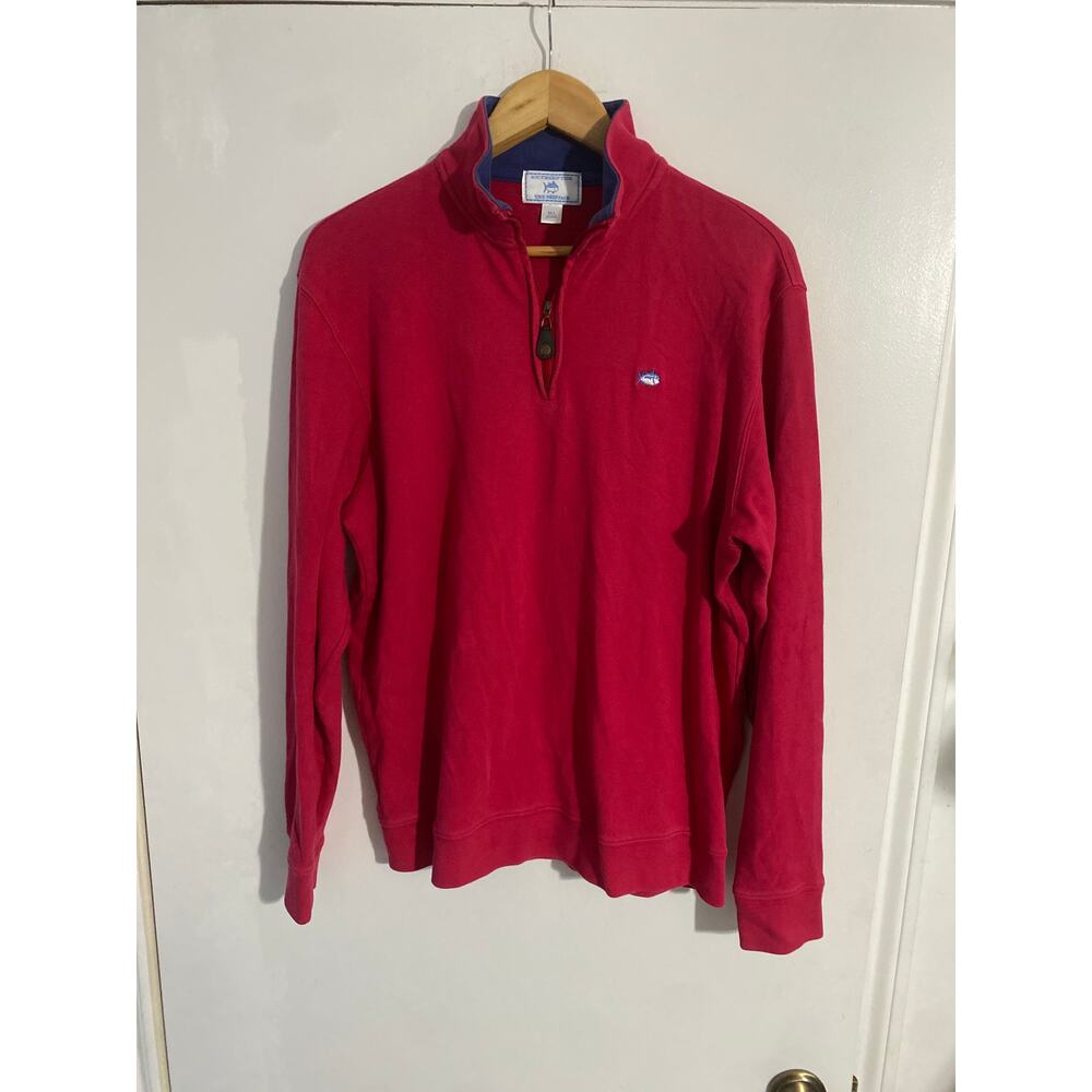 Southern Tide the skipjack 1/4 zip pullover sweater men’s L pink cotton preppy